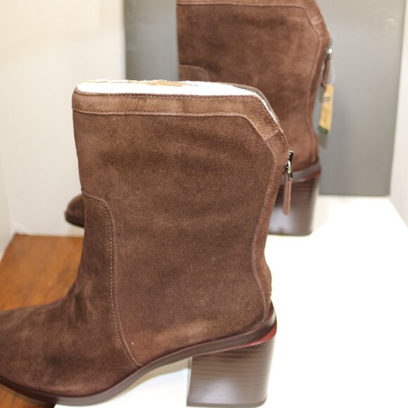 New In Box Vince Camuto Water-Repellent Suede Mid-Shaft Boots in Rootbeer. - Picture 2 of 3